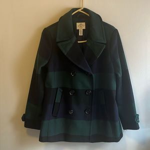 Wool-Blend Double-Breasted Peacoat - Green/Black